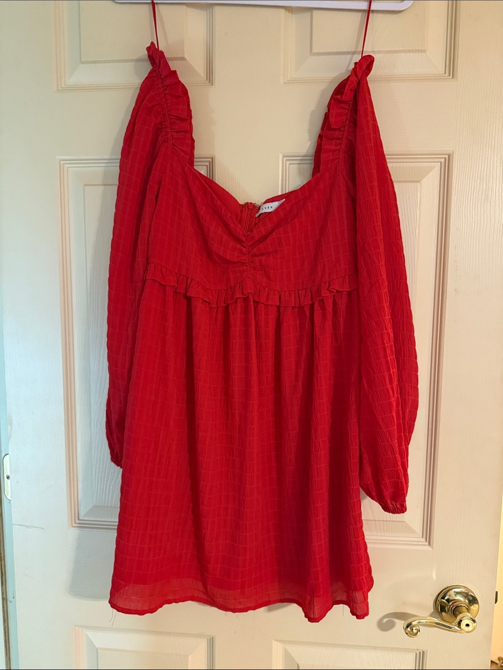 Lush Red Off-Shoulder Ruffle Tunic Top